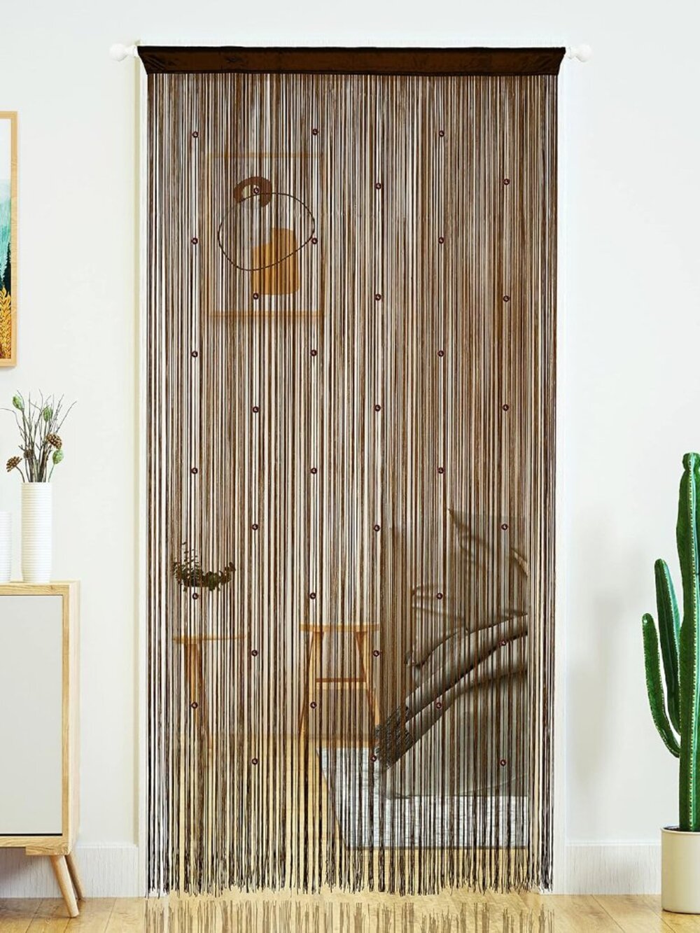 Beaded Door String Curtain for Doorway, 39"W x 79"L, Brown, 1 Panel